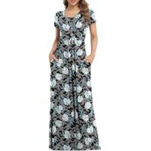 Women's Short Sleeve Flowy Maxi Dress With Pockets